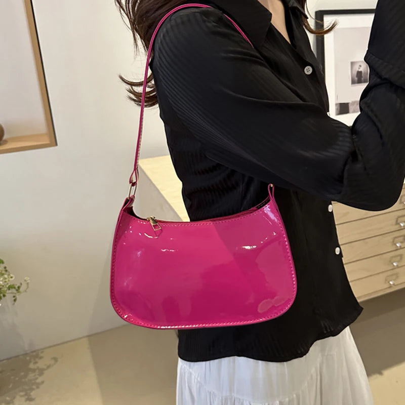 Retro Solid Color PU Leather Shoulder Bag Fashion Women's Handbags Casual Designer Hobos Underarm Bag