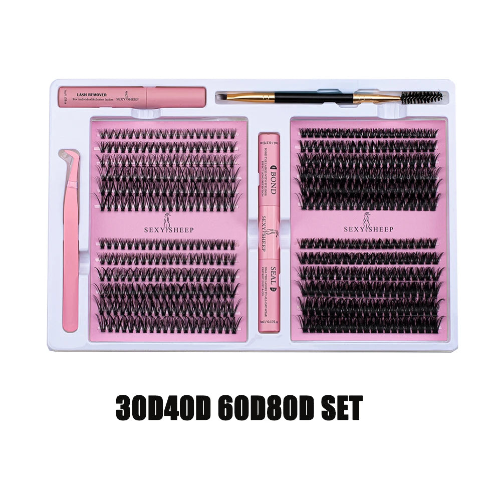 DIY False Eyelash Cluster Kit - Natural Segment Extensions with Glue, Remover, Lash Brush, and Tweezers